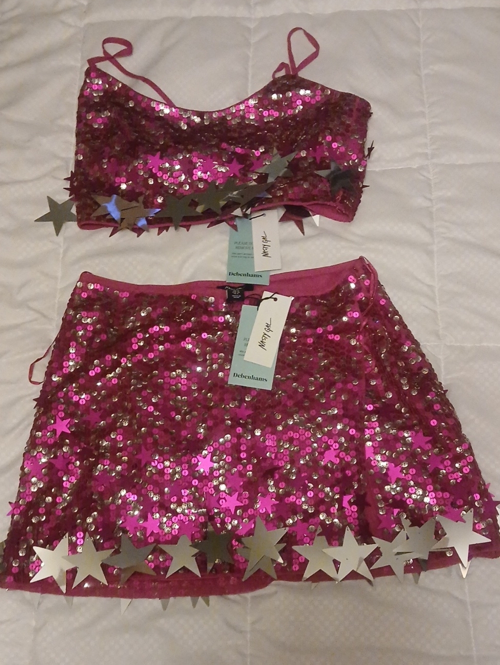 Nasty Gal Limited Embellished Star Trim Mini Skirt & Bralet Combo in Pink - Picture 2 of 4